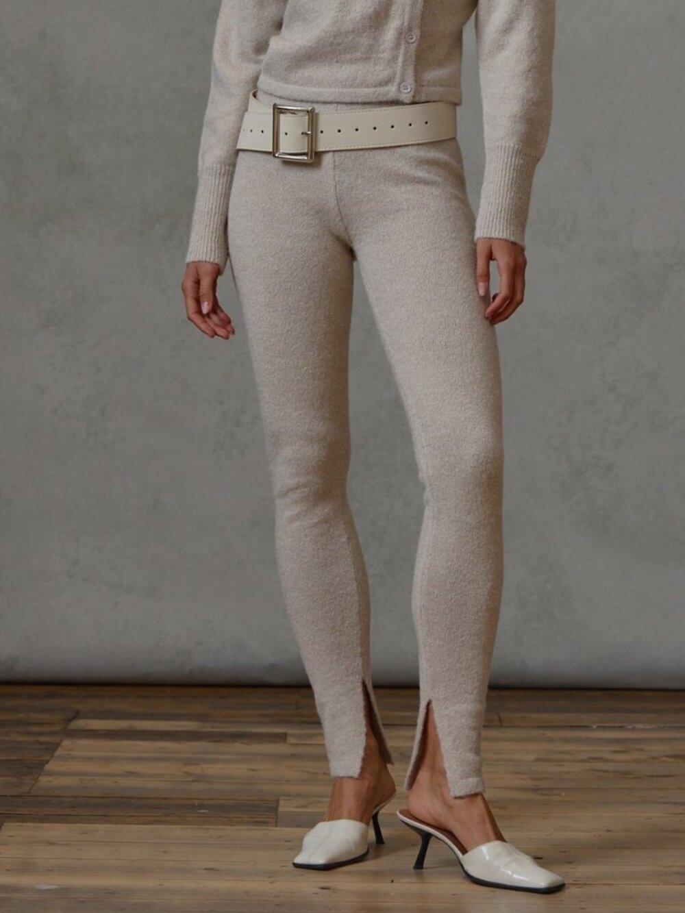 Apricot Casual Women's Knitted Split Button Front Long Skinny Legging